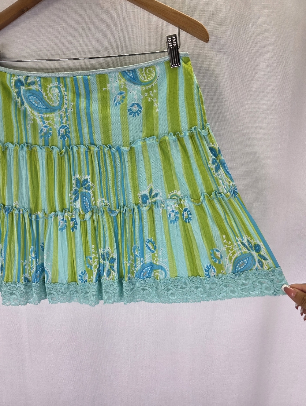 My Michelle 2000s Y2K Tiered Paisley Mini Fairy Mermaid Skirt Turqouise Size L - Picture 6 of 14